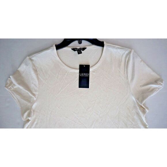 Lauren Ralph Lauren Women's Sz XL Winter Cream Foiled-Metallic Jersey Tee $80 - Picture 6 of 11